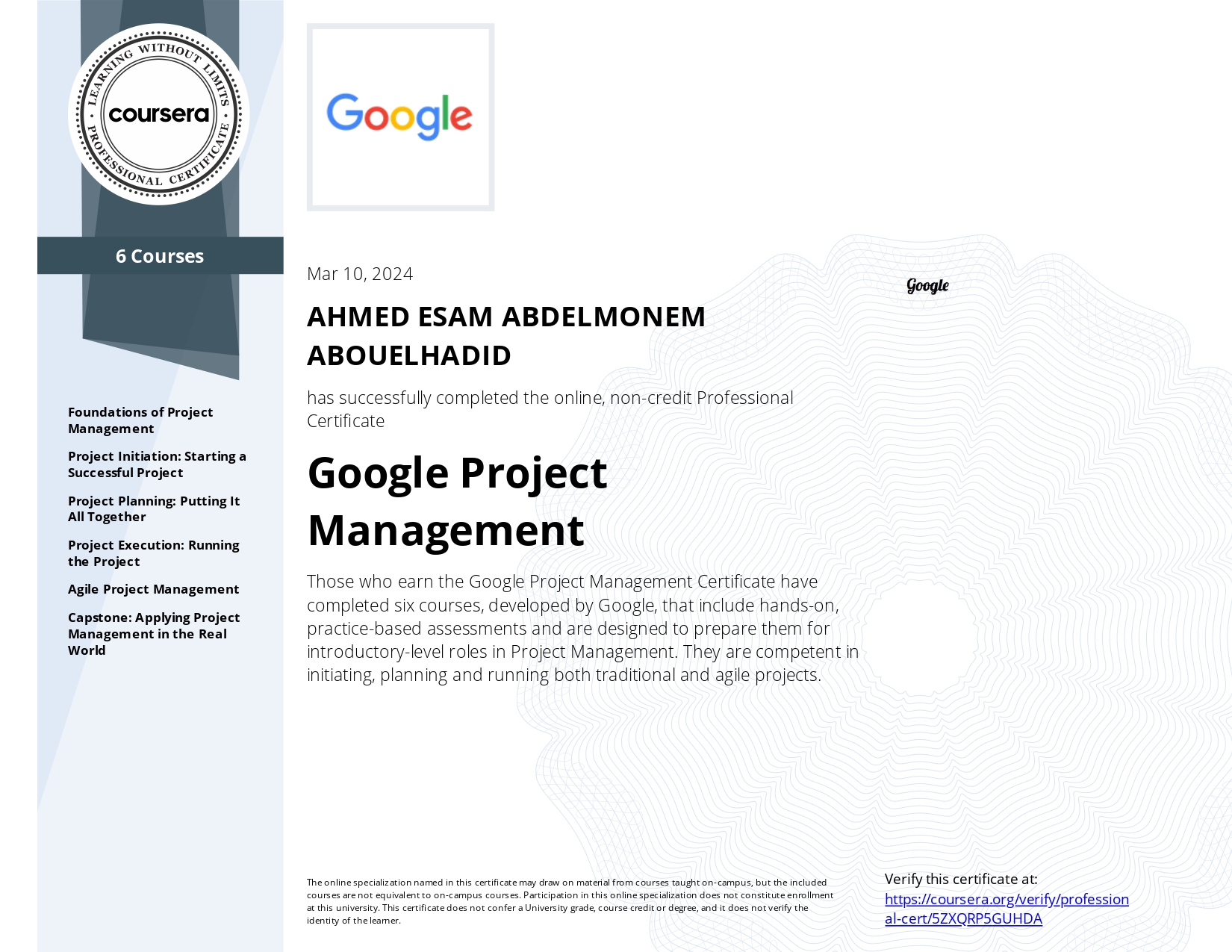 Google Project Management Certificate
