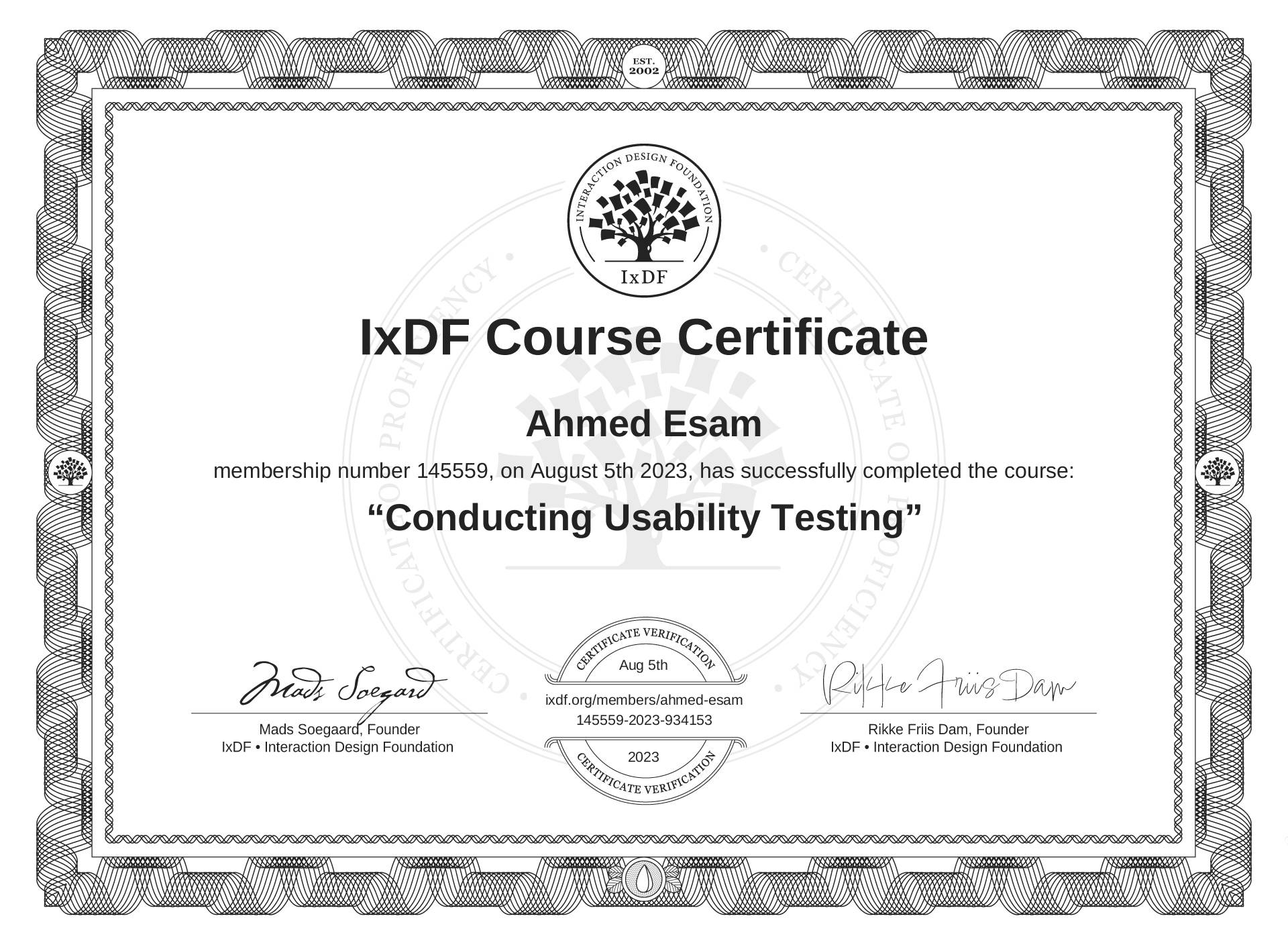 Conducting Usability Testing certificate